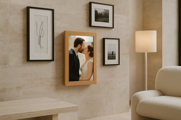 Digitale fotolijst hout: stijlvol, duurzaam en perfect voor jouw interieur